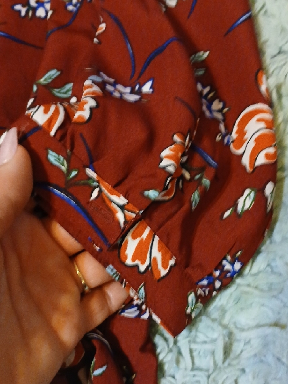 Japna Rust Red Floral Wrap Tie Blouse - Picture 5 of 6